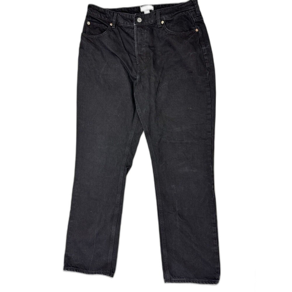 H & M Size 12 Womens Jeans Black Wide Relaxed Leg High Rise Cotton